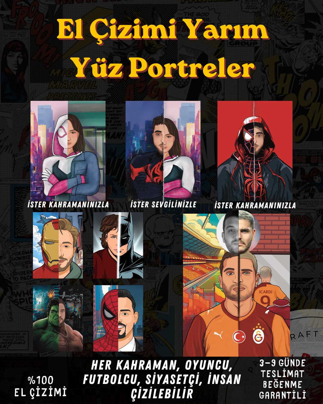 El Çizimi Yarım Yüz Portreler