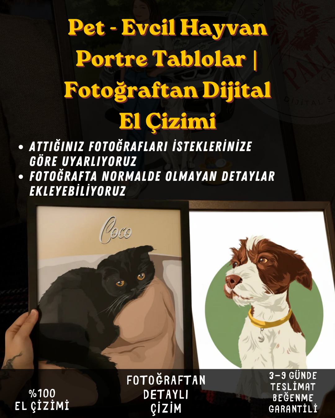 Pet - Evcil Hayvan Portre Tablolar | Fotoğraftan Dijital El Çizimi