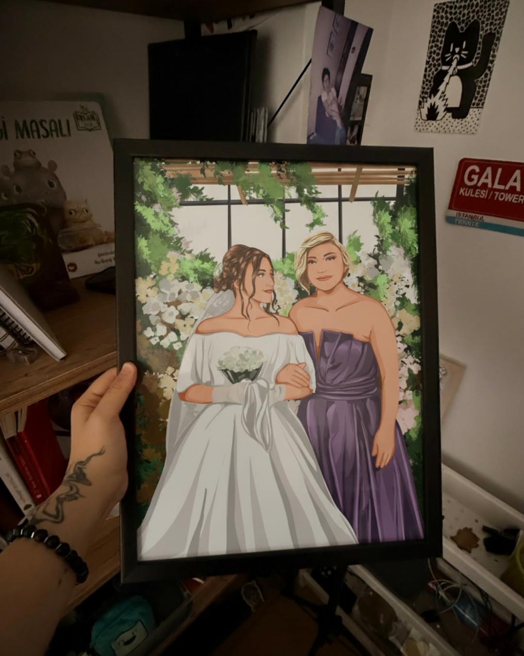 Siyah beyaz fotoğraftan renkli veya siyah beyaz portre çizimi tablo